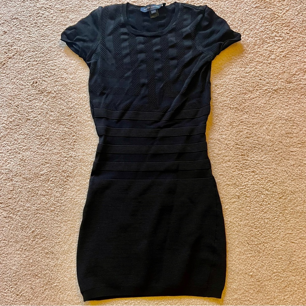 French Connection Black Bodycon Mini Dress Crew Neck